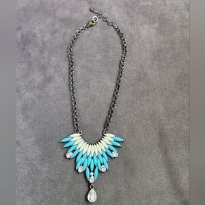 Like New! Blue and Cream Statement Necklace with Fan Pendant